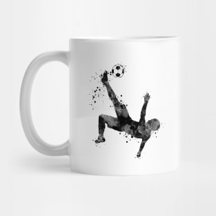 Boy Soccer Player Bicycle Kick Black and White Painting Mug